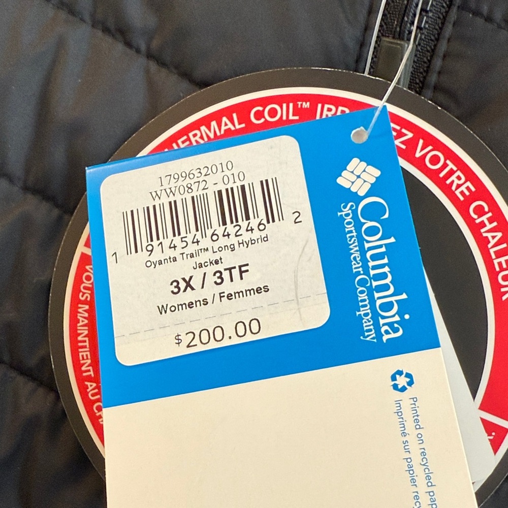 Columbia Oyanta Trail Long Hybrid Jacket Black with Dark Gray Sleeves 3X - Picture 2 of 7